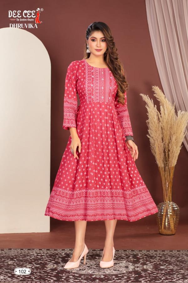 Deecee Dhruvika Flared Printed Rayon Anarkali Kurtis Collection